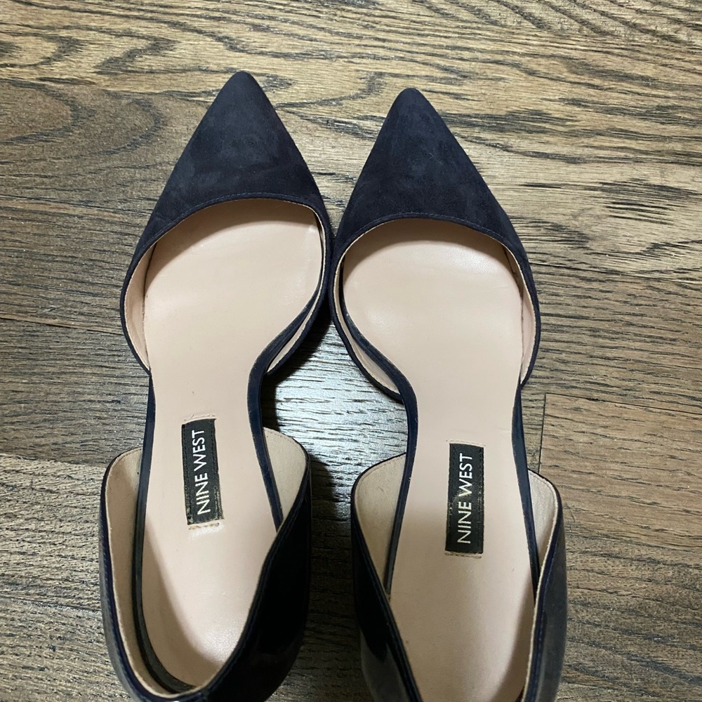 NINE WEST -Navy Blue Suede Patent D'orsay Pumps Heels - Picture 2 of 13